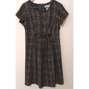 Robbie Bee Black White Abstract Print Short Sleeve A-line Dress Knee Length Sz 8